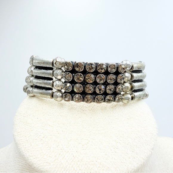 Jessica Simpson Jewelry - Jessica Simpson Silver Tone Stretch Bracelet Rhinestone Statement
